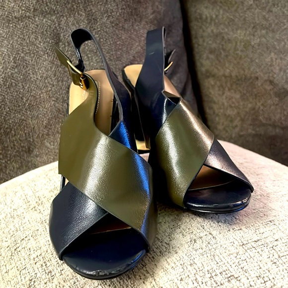 mark. Shoes - Green and Black with striking  mirrored gold heels. New Size 8